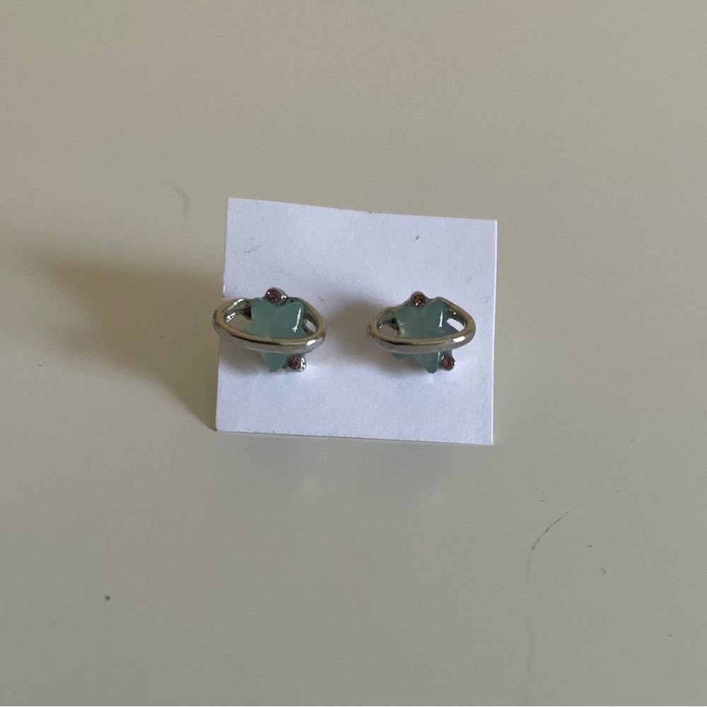 Cosmic Aura Silver and teal planet stud earrings